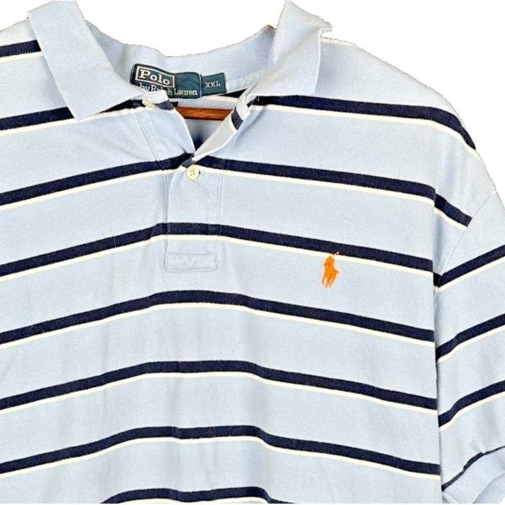 Polo Ralph Lauren Polo Shirt XXL Light Blue Striped Pony Embroidery Cotton